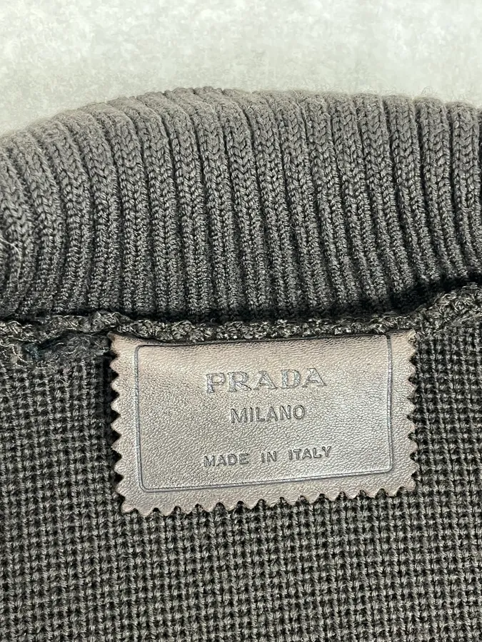 2000s Prada Brown Wool & Black Front Leather Jacket - Image 10