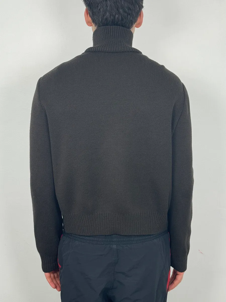 2000s Prada Brown Wool & Black Front Leather Jacket - Image 3