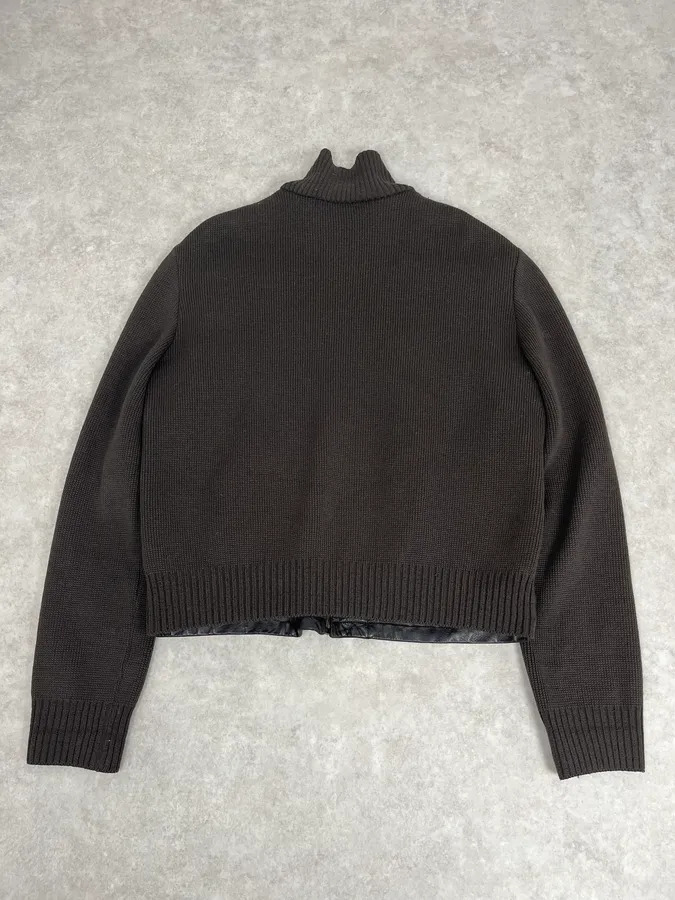 2000s Prada Brown Wool & Black Front Leather Jacket - Image 6