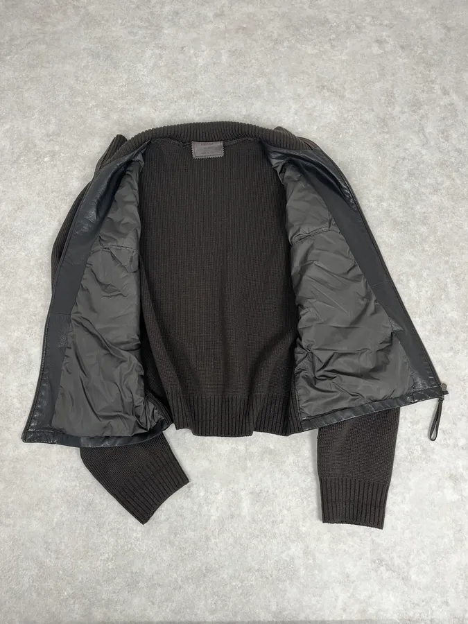 2000s Prada Brown Wool & Black Front Leather Jacket - Image 8