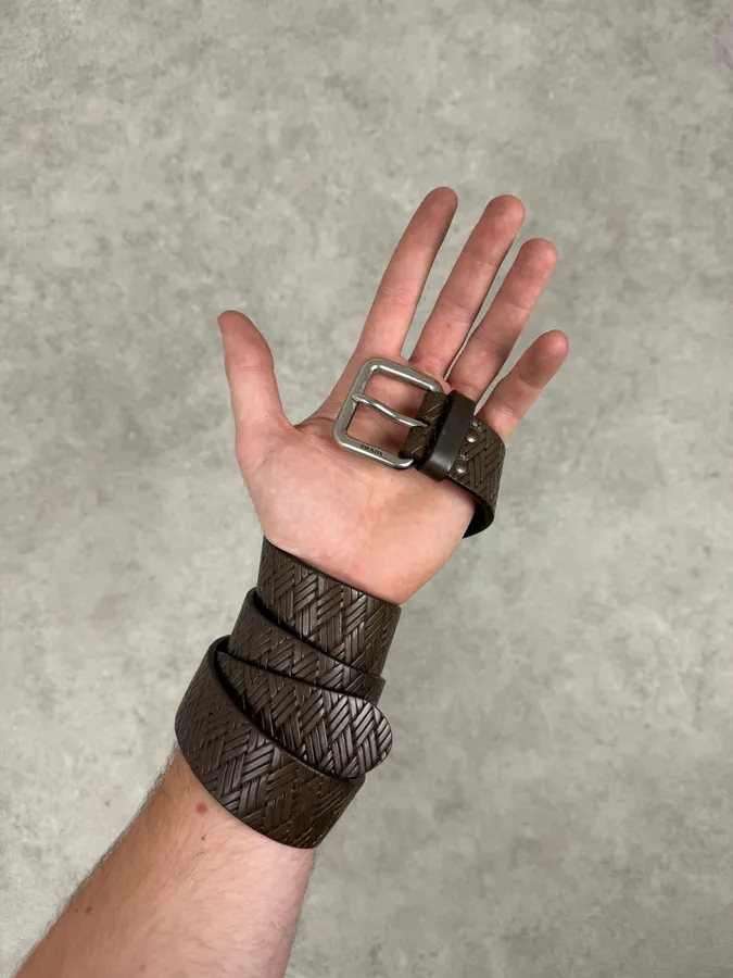 2000s Prada Brown Wover Leather Minimalist Belt
