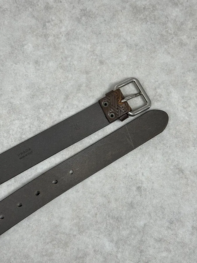 2000s Prada Brown Wover Leather Minimalist Belt - Image 4
