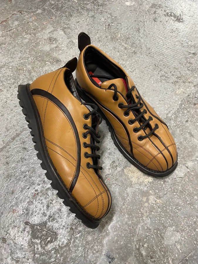 2000s Prada Camel Derby Shoes - Image 5