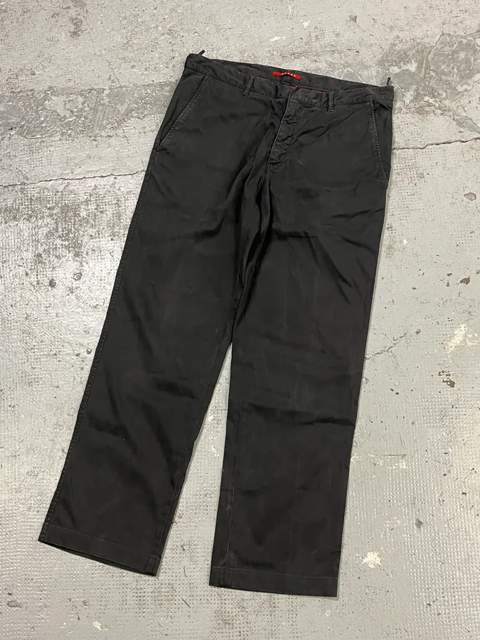 2000s Prada Cozy Faded Dark Straight Pants - Image 5