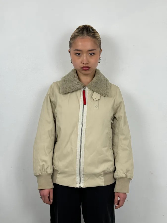 2000s Prada Cream Sherpa Collar Bomber Jacket - Image 2