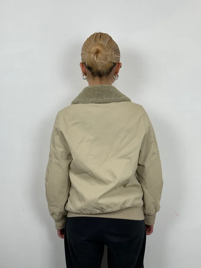 2000s Prada Cream Sherpa Collar Bomber Jacket - Image 3