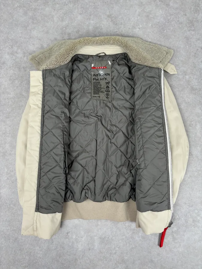 2000s Prada Cream Sherpa Collar Bomber Jacket - Image 7