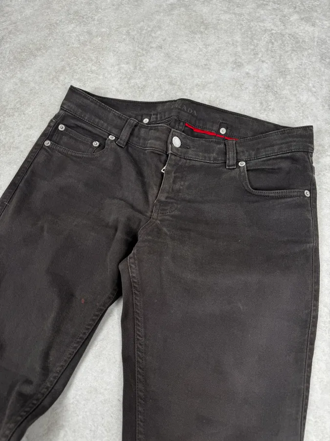 2000s Prada Dark Brown Black Slim Denim Jeans - Image 3