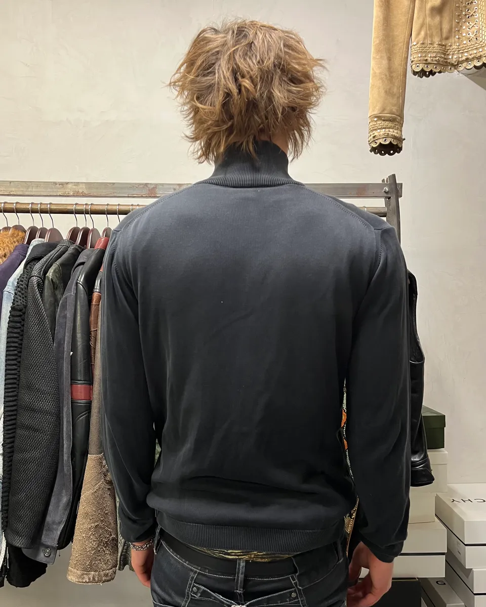 2000s Prada Dark Grey Faded Zip-up Sweater - Image 3