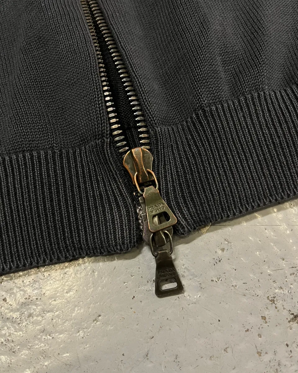 2000s Prada Dark Grey Faded Zip-up Sweater - Image 8