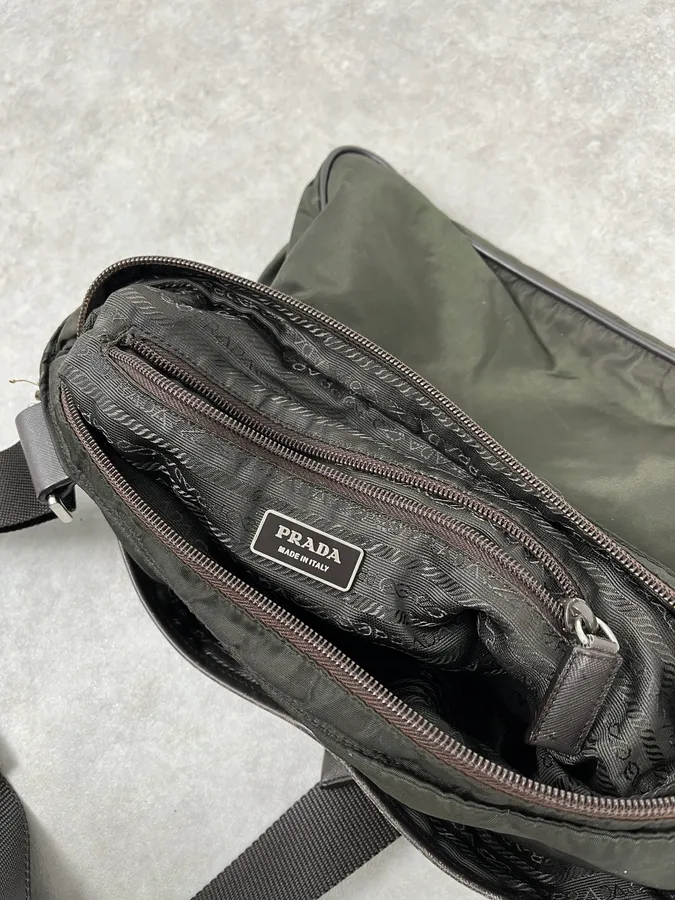2000s Prada Dark Khaki Nylon Shoulder Bag - Image 7