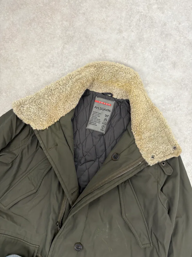 2000s Prada Dark Olive Green Parka Long Jacket - Image 5