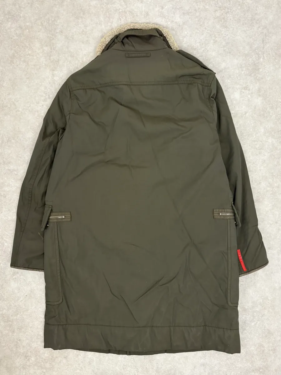 2000s Prada Dark Olive Green Parka Long Jacket - Image 7
