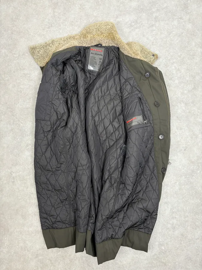 2000s Prada Dark Olive Green Parka Long Jacket - Image 9