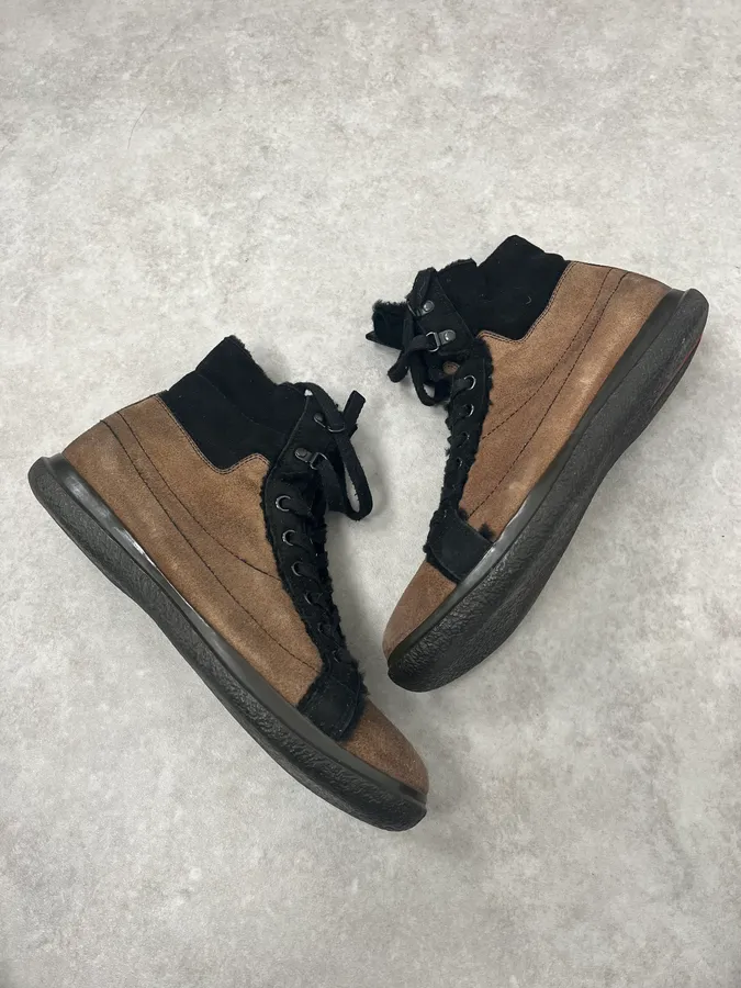 2000s Prada Distressed Brown Suede Leather Boots - Image 6