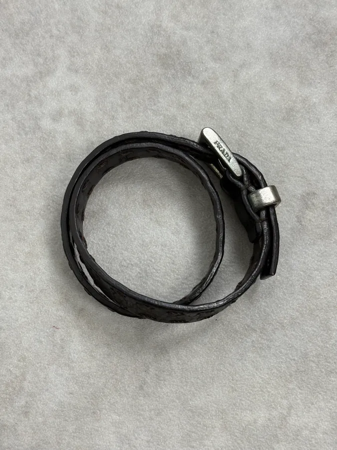 2000s Prada Double Wrap Dark Leather Bracelet - Image 4
