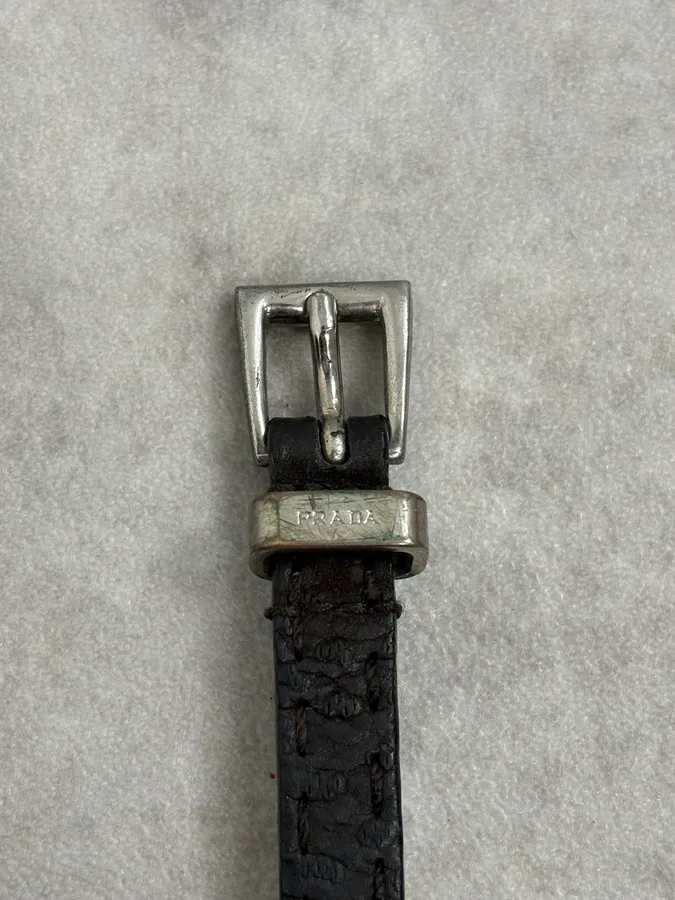 2000s Prada Double Wrap Dark Leather Bracelet - Image 6