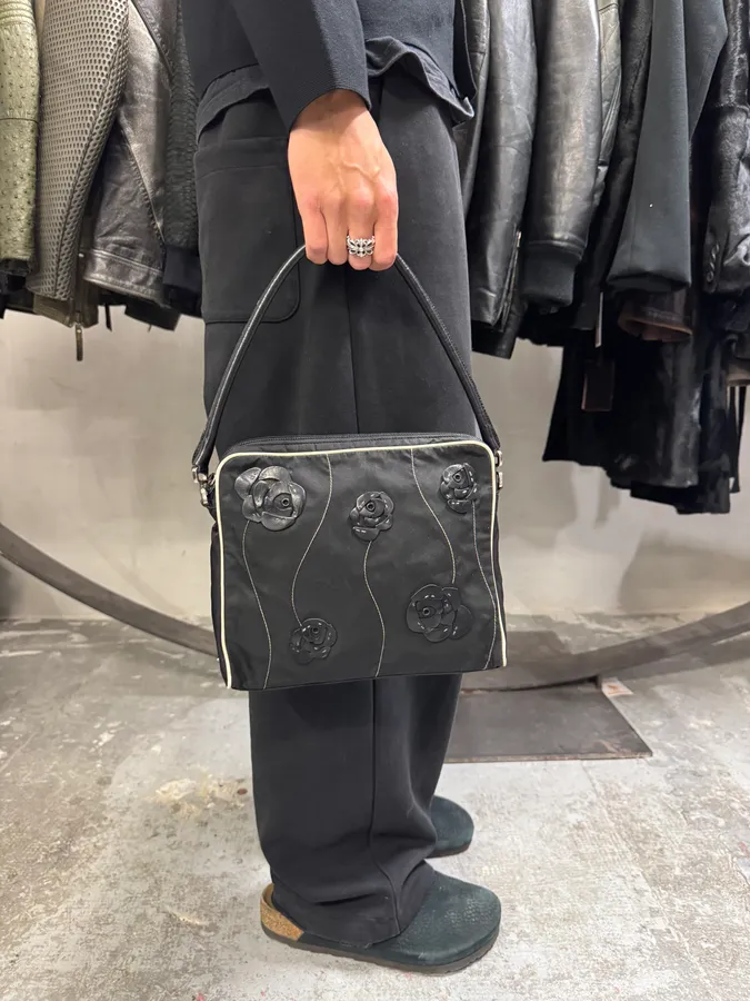 2000s Prada Embellished Flowers Black Handle Bag - Image 2