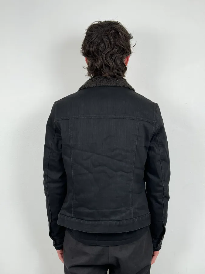 2000s Prada Faux Fur Black Denim Jacket - Image 3