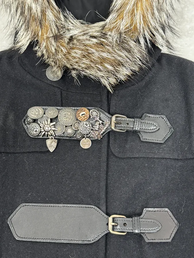 2000s Prada Fur Hooded Pins Straps Wool Long Jacket - Image 9