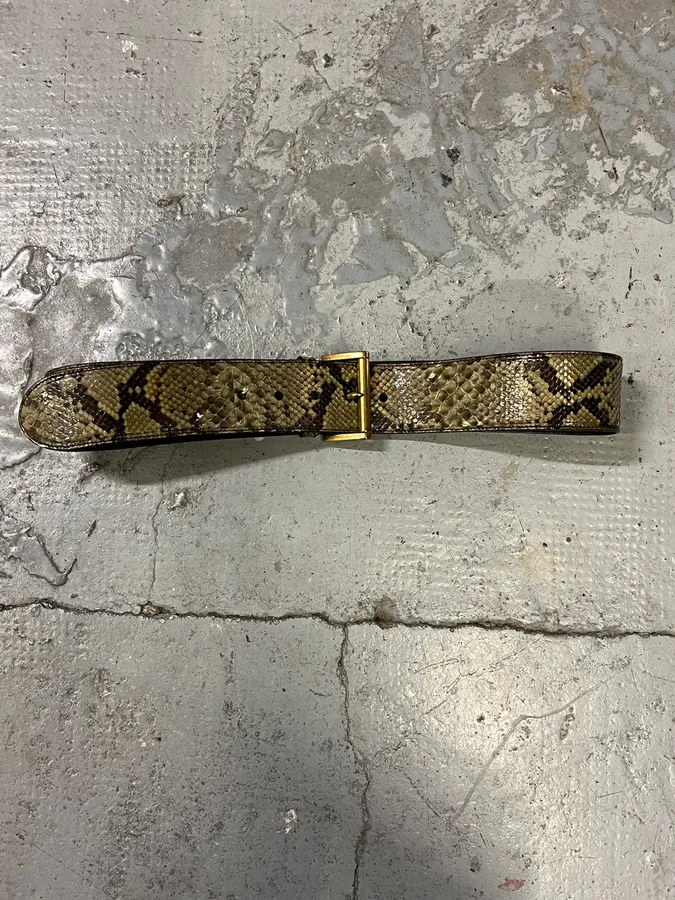 2000s Prada Genuine Python Olive Leather Belt - Image 4