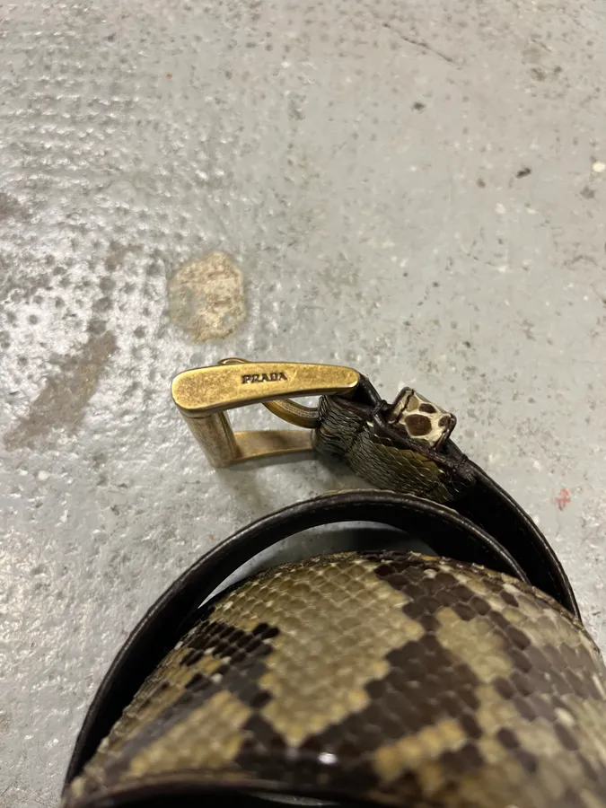 2000s Prada Genuine Python Olive Leather Belt - Image 9