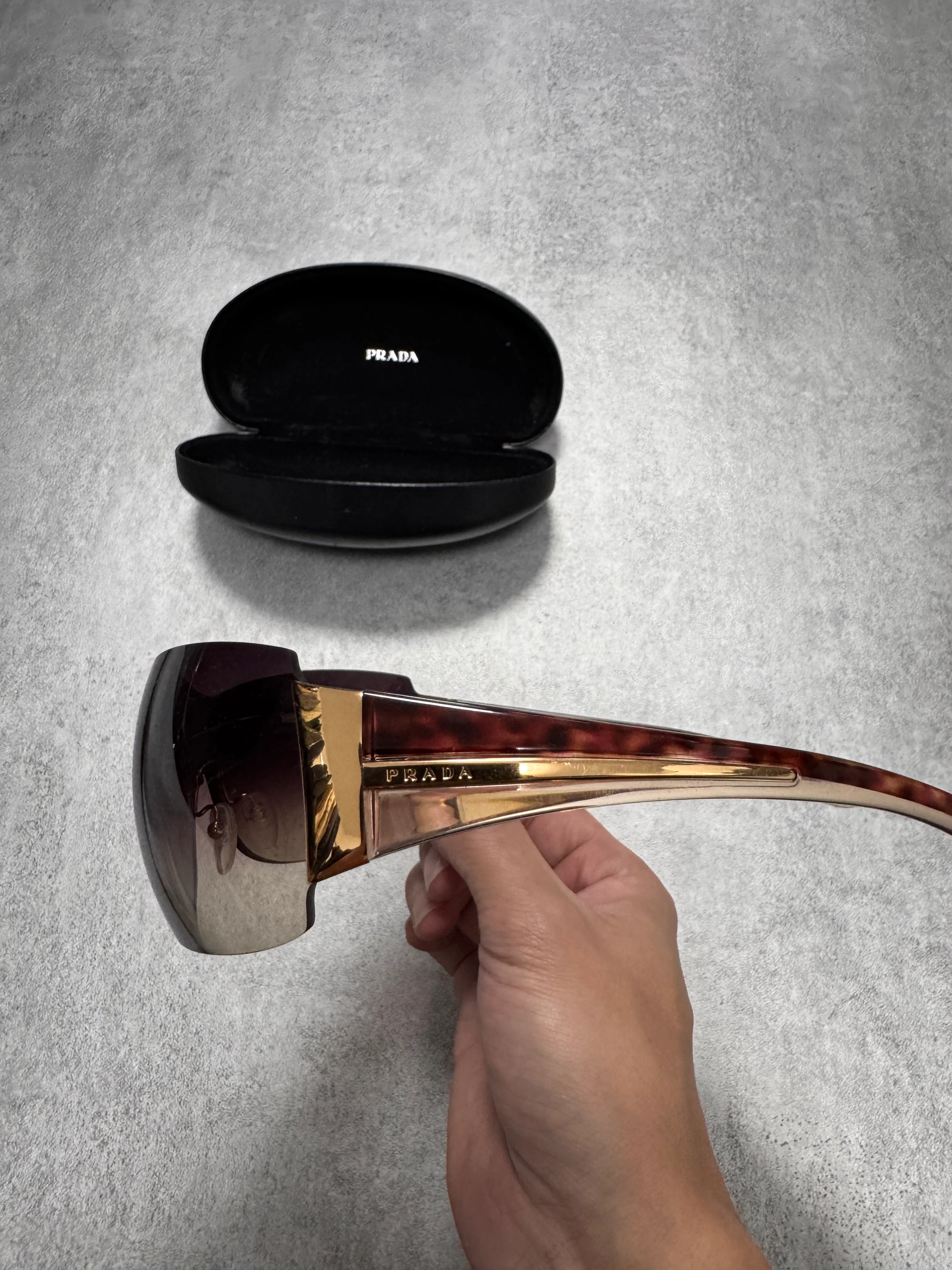 2000s Prada Google Golden Curved Sunglasses - Image 2