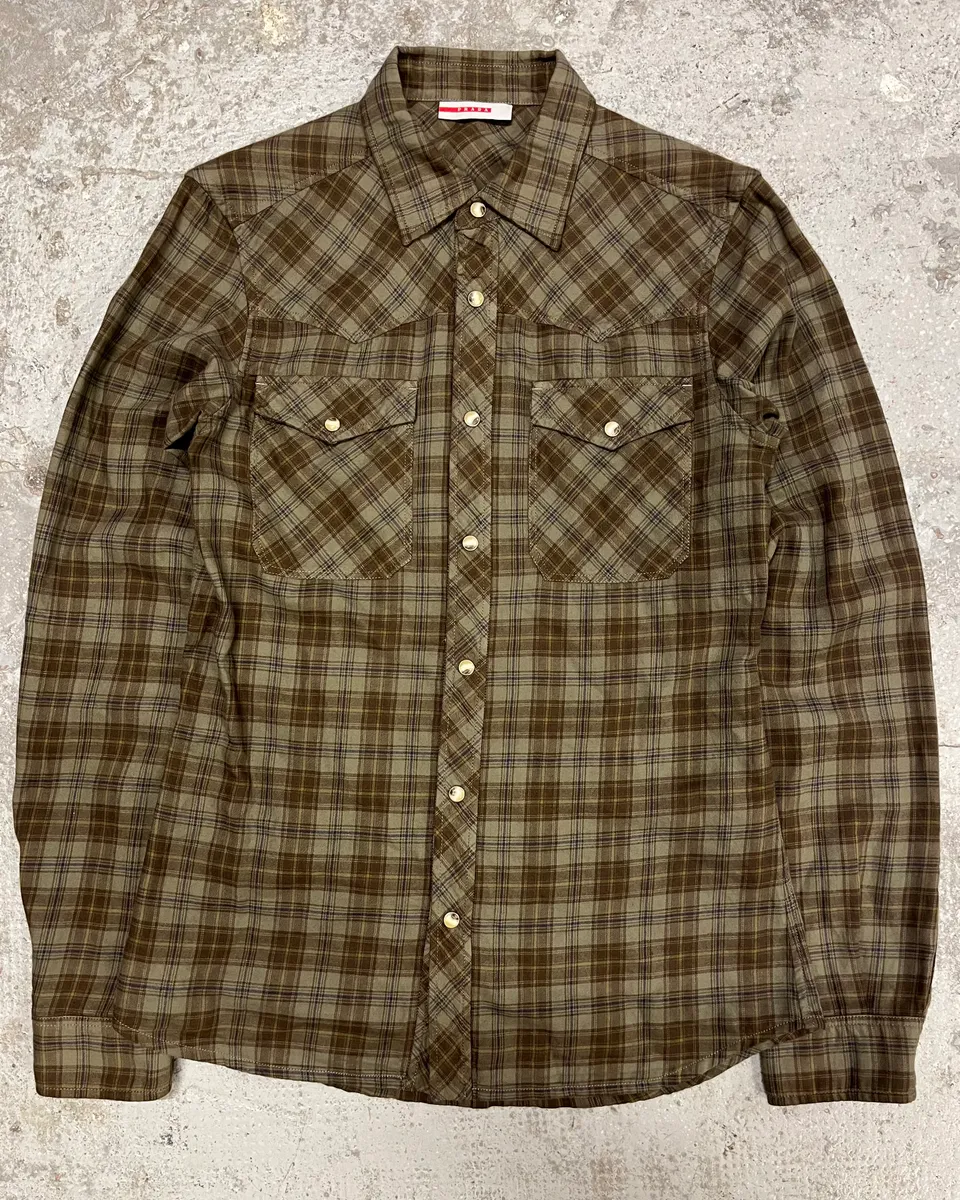 2000s Prada Green Checked Shirt