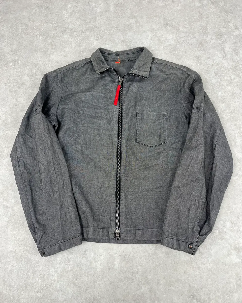 2000s Prada Grey Cotton Zip Up Light Jacket - Image 3
