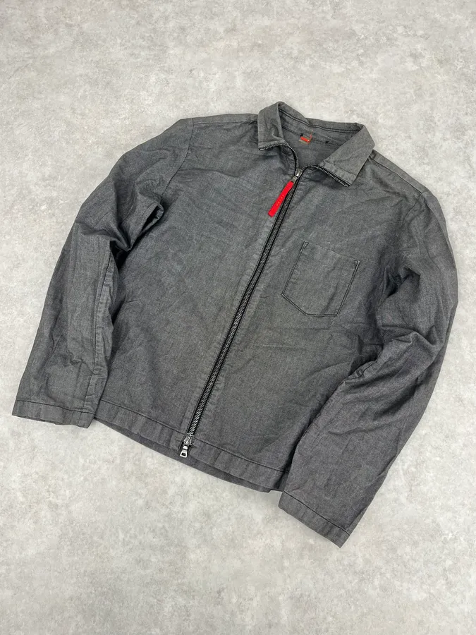 2000s Prada Grey Cotton Zip Up Light Jacket - Image 4