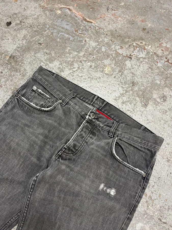 2000s Prada Grey Distressed Denim Jeans - Image 5