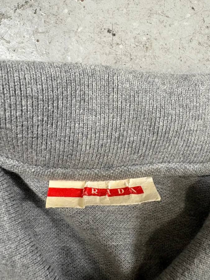 2000s Prada Grey Linea Rossa Polo Shirt - Image 9