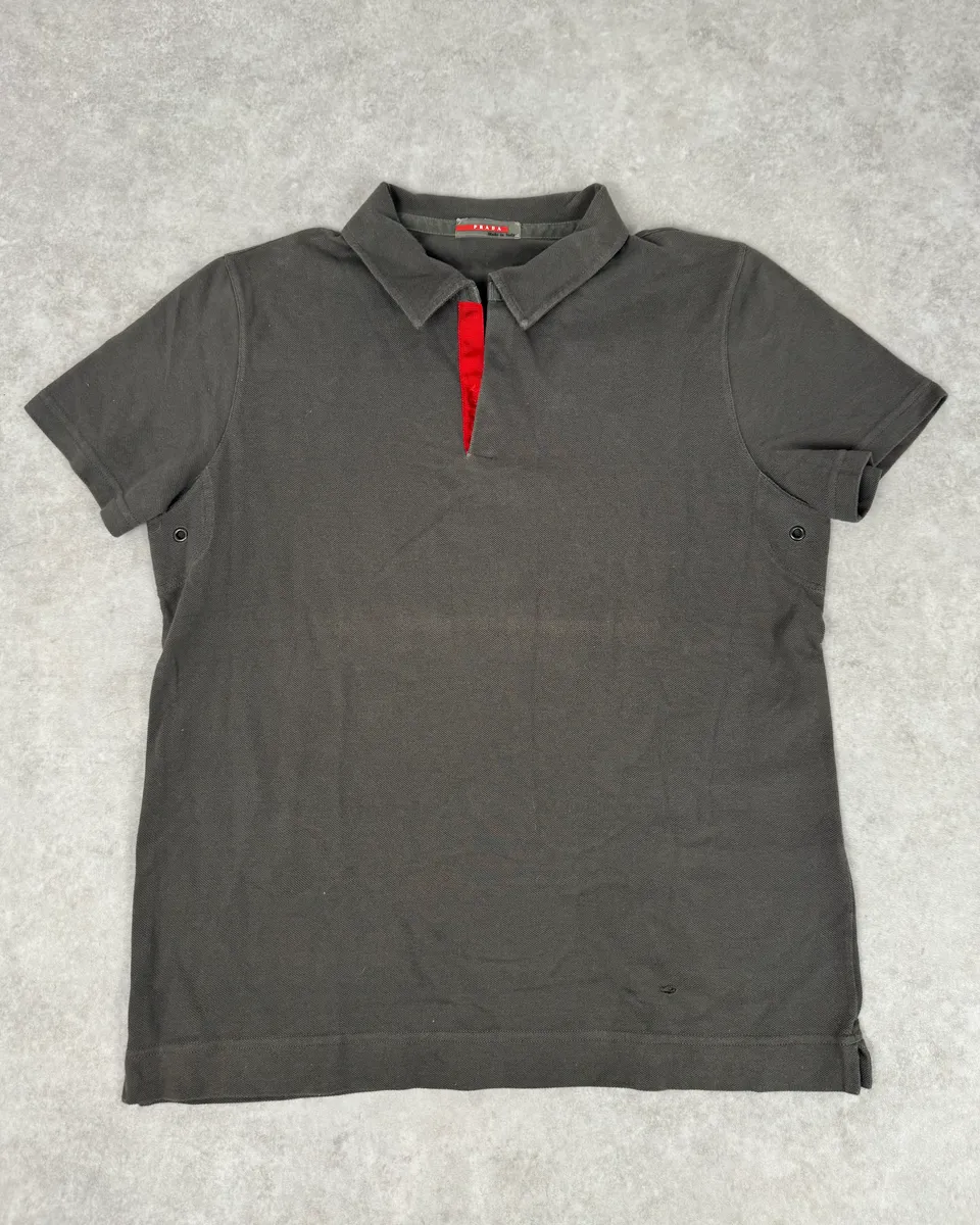 2000s Prada Grey & Red Contrast Collar Polo