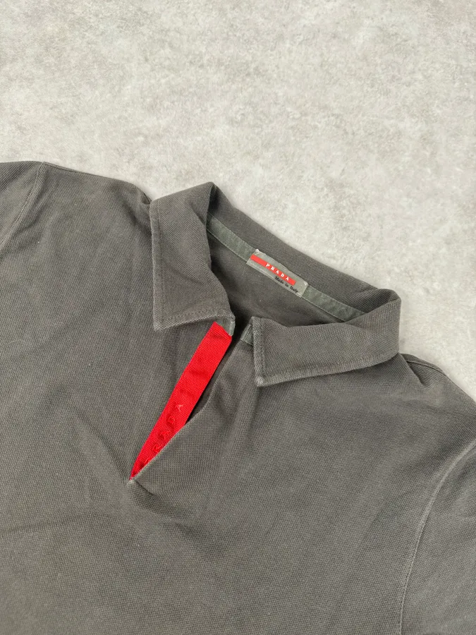 2000s Prada Grey & Red Contrast Collar Polo - Image 10