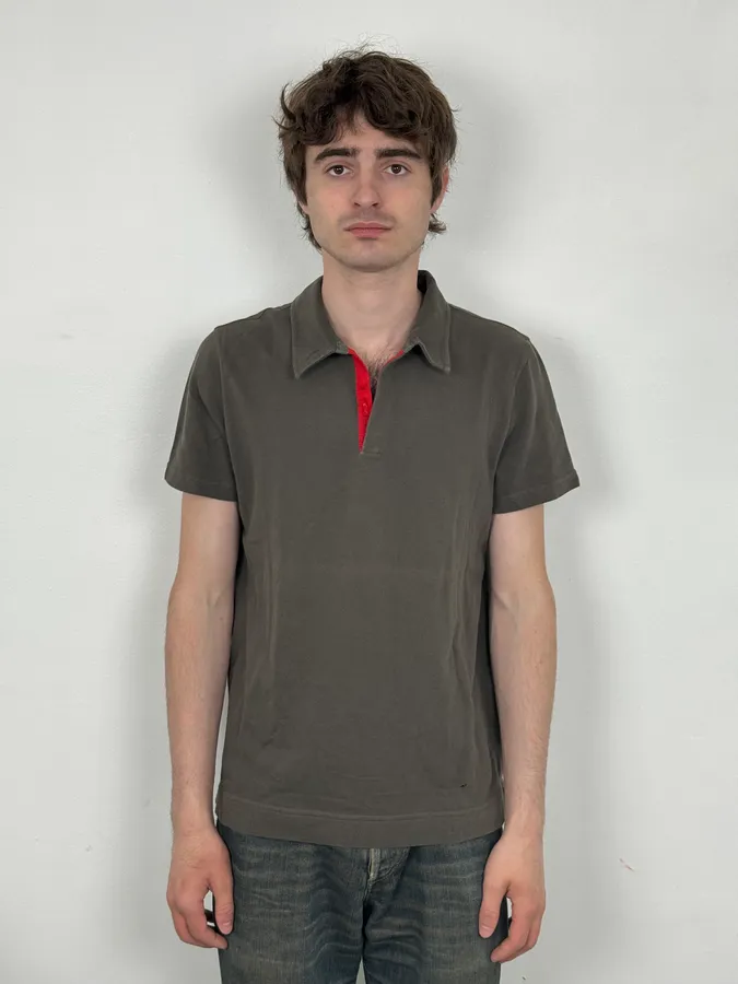 2000s Prada Grey & Red Contrast Collar Polo - Image 2