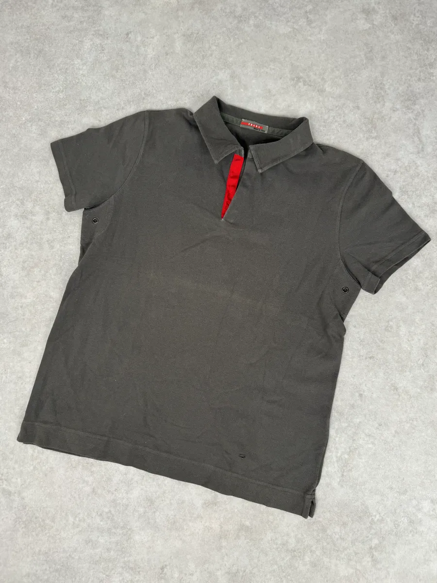 2000s Prada Grey & Red Contrast Collar Polo - Image 8