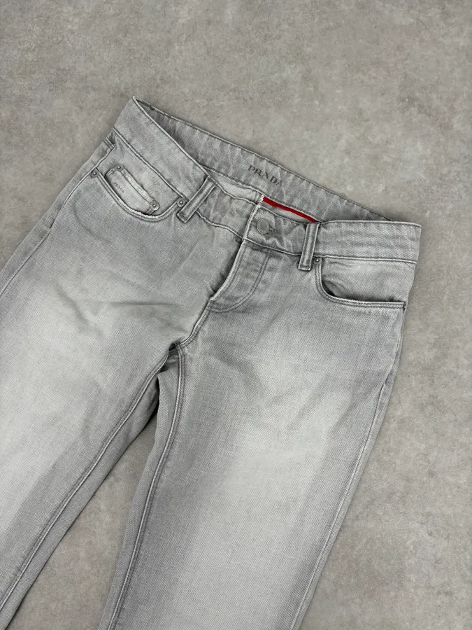 2000s Prada Grey Washed Slim Denim Jeans - Image 5