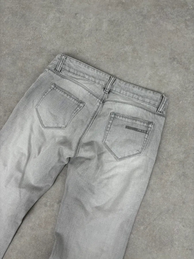 2000s Prada Grey Washed Slim Denim Jeans - Image 7