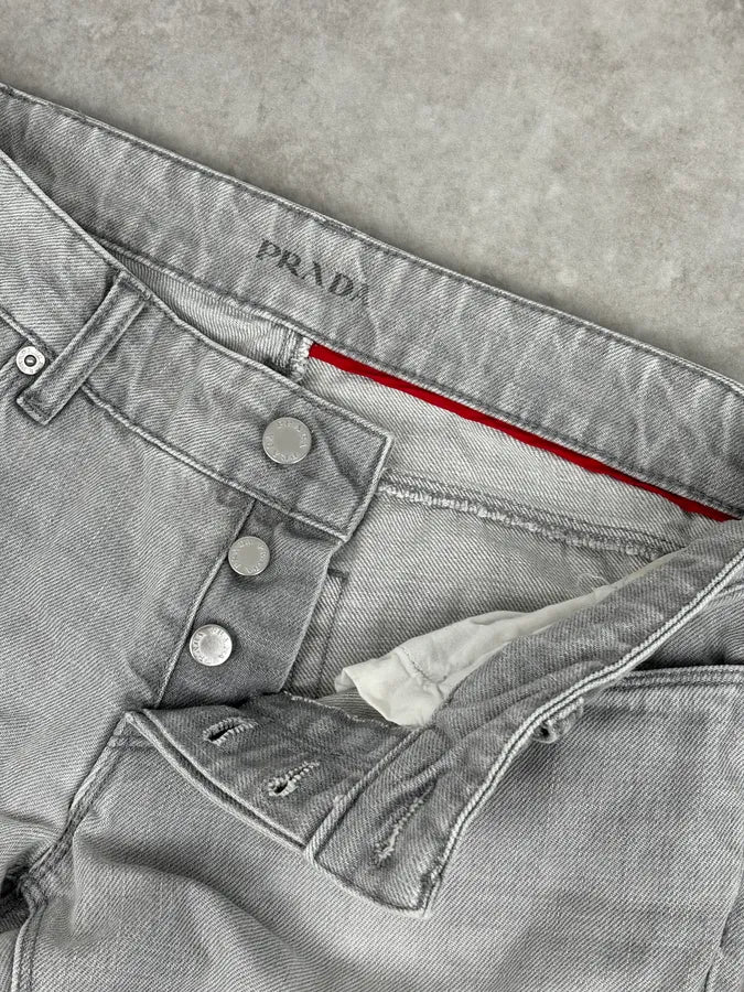 2000s Prada Grey Washed Slim Denim Jeans - Image 9