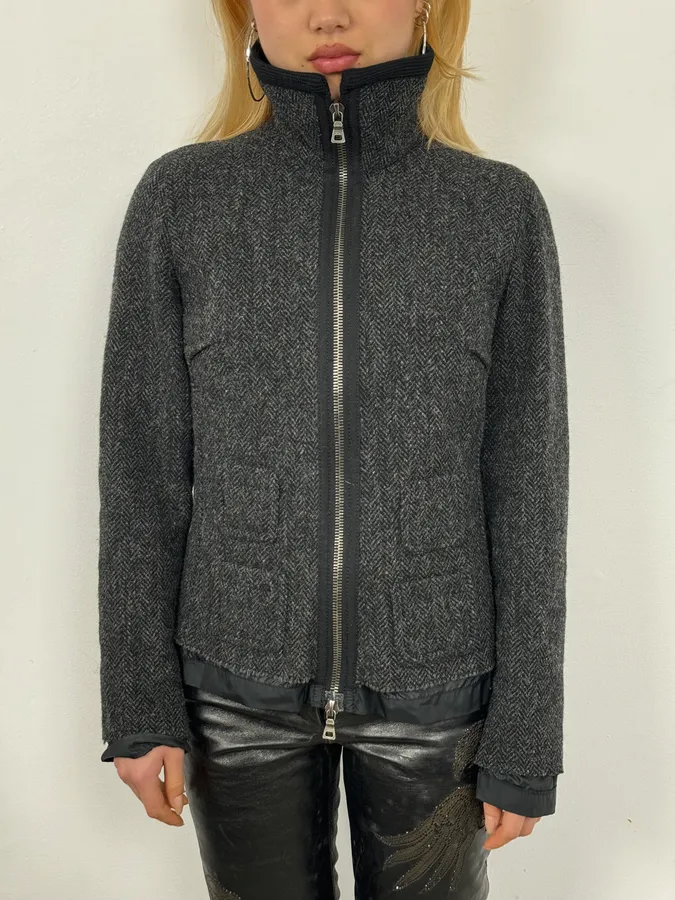 2000s Prada Grey Wool Hybrid Jacket - Image 2