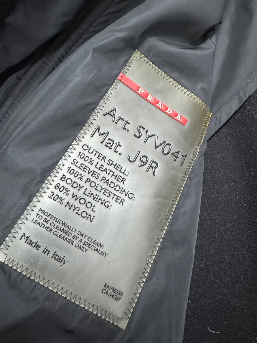 2000s Prada High Collar Black Leather Jacket - Image 10