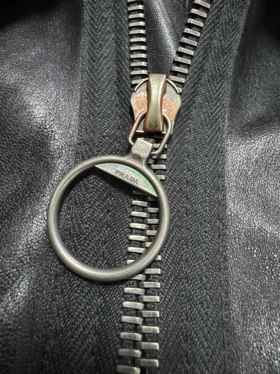 2000s Prada High Collar Black Leather Jacket - Image 7