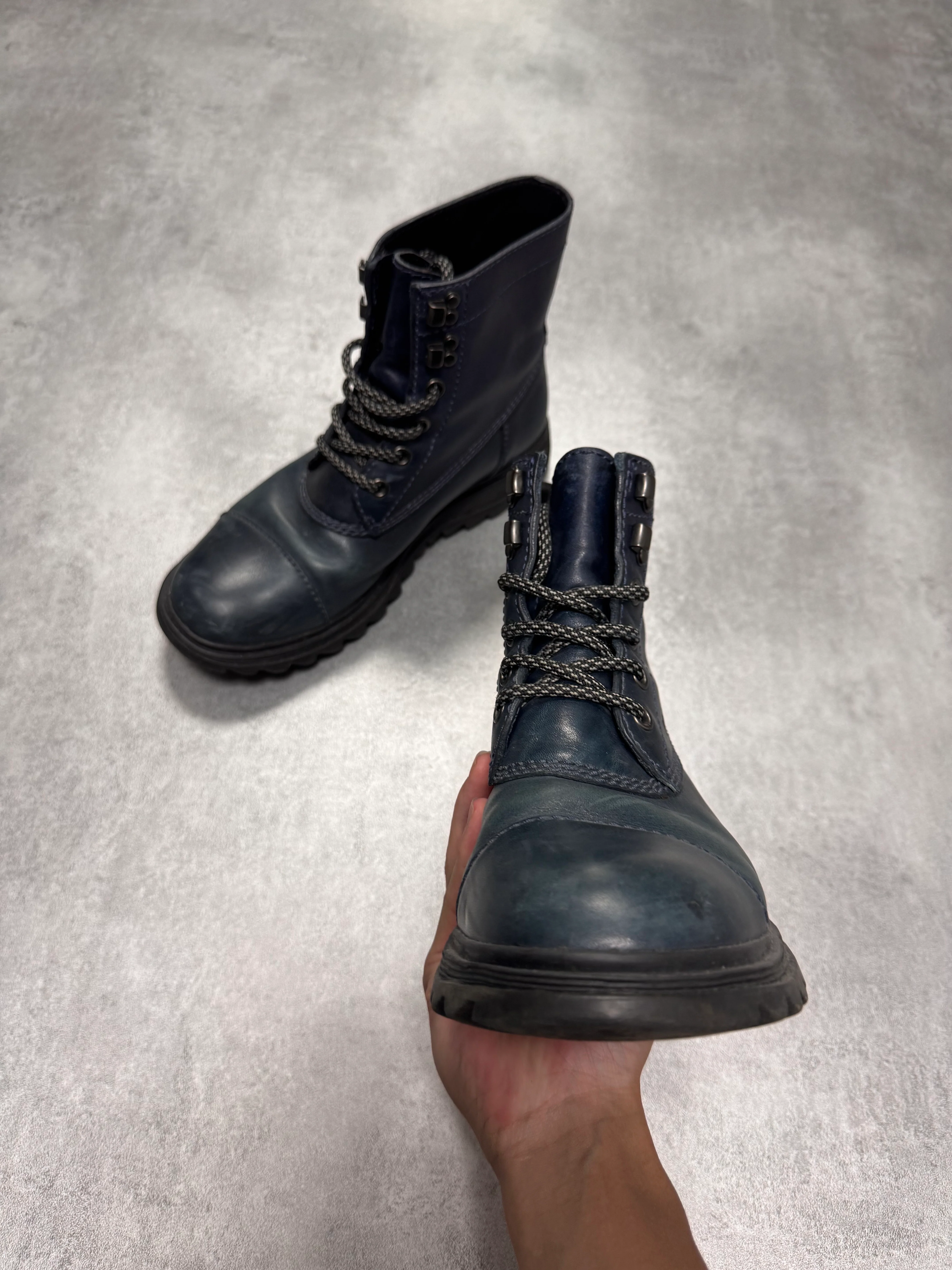 2000s Prada Hiking Navy Leather Boots - Image 3