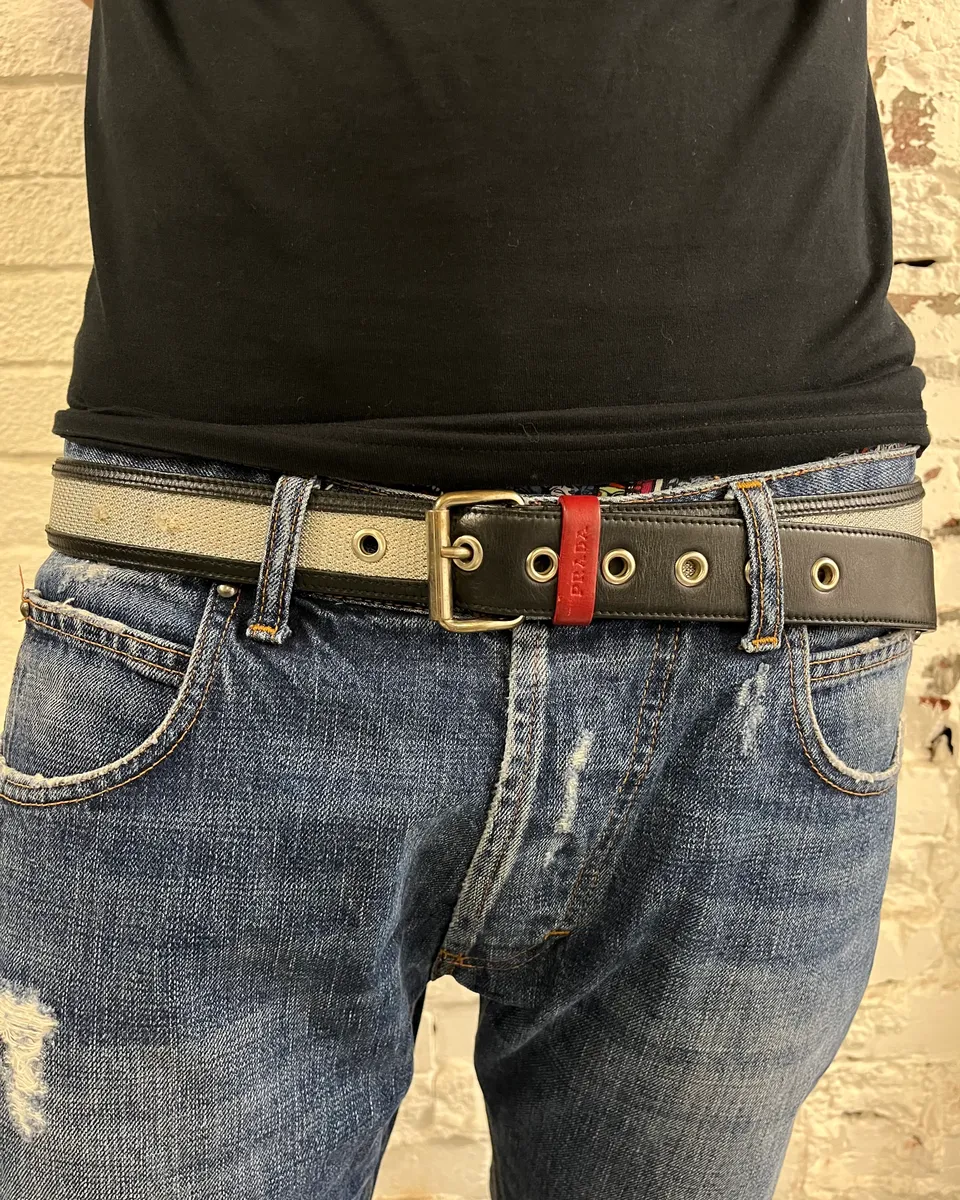 2000s Prada Hybrid Black Leather & Grey Belt - Image 2