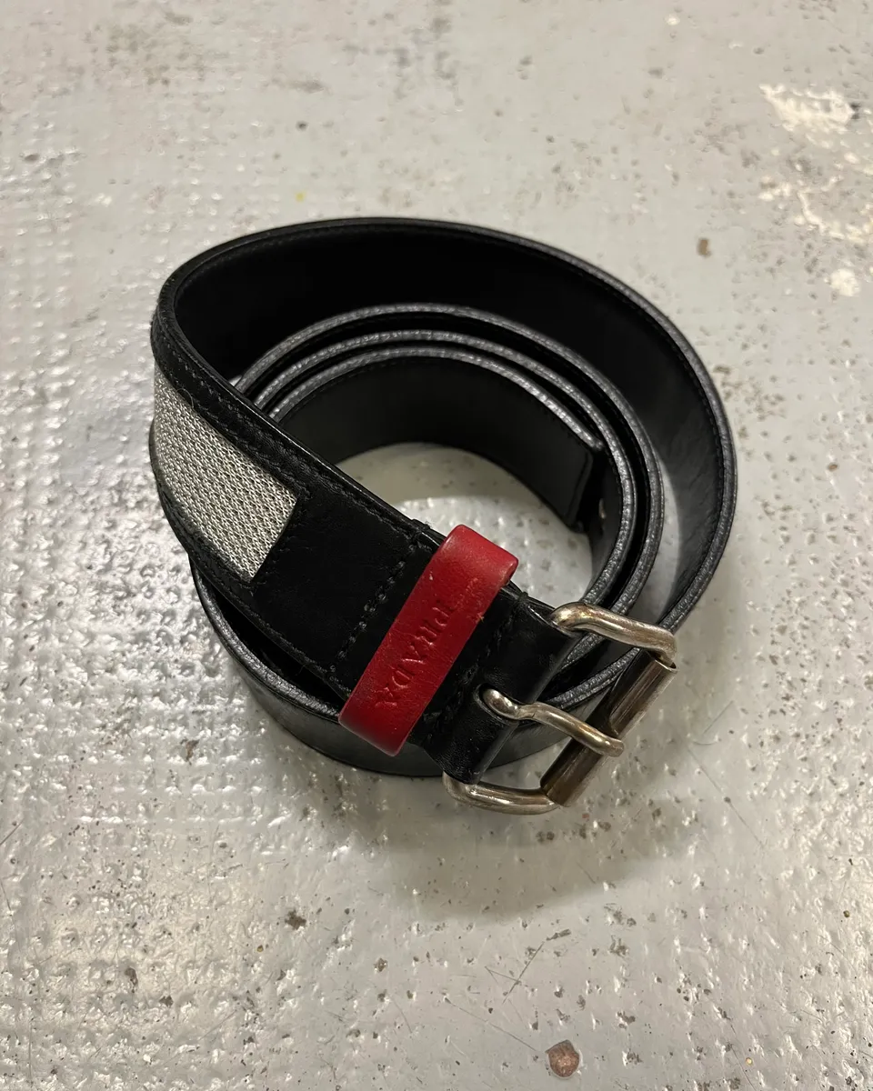 2000s Prada Hybrid Black Leather & Grey Belt - Image 3