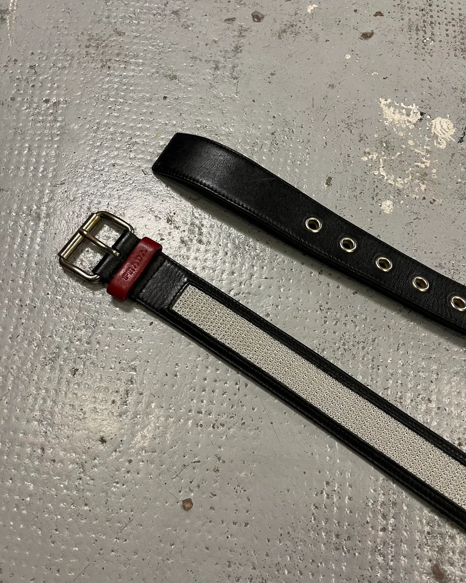 2000s Prada Hybrid Black Leather & Grey Belt - Image 4