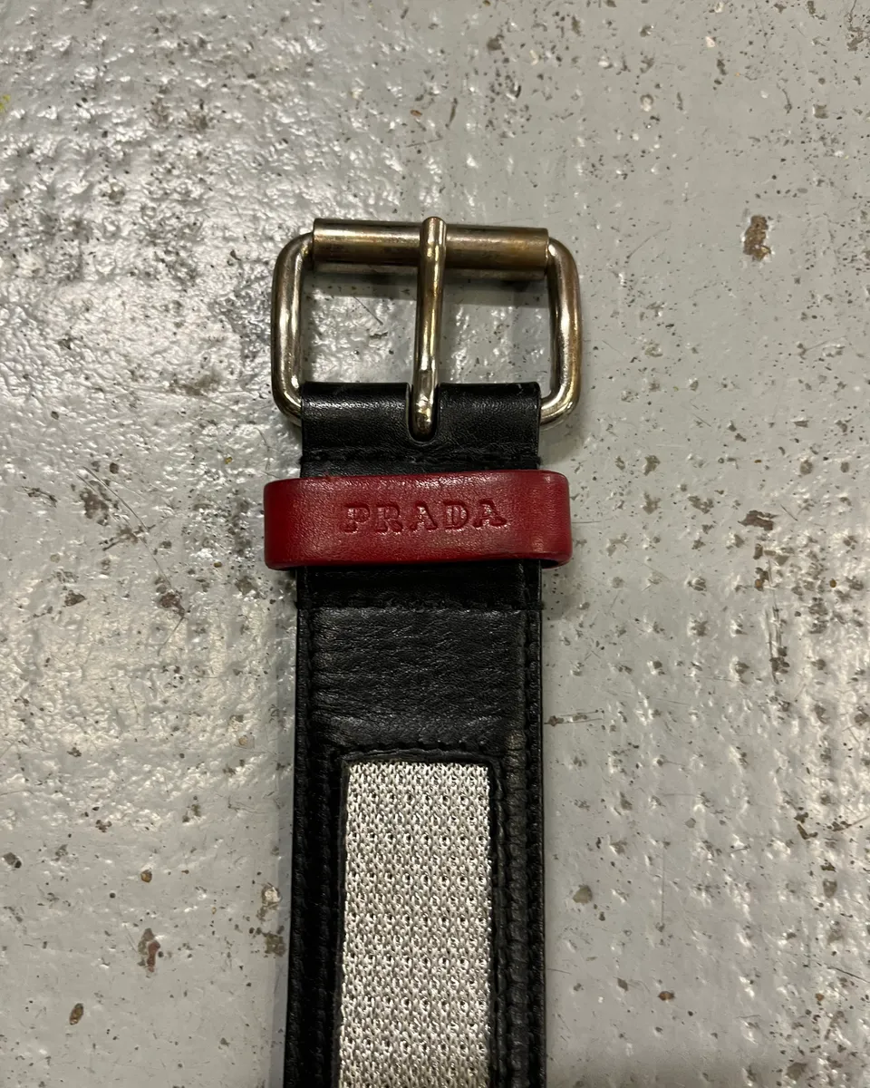 2000s Prada Hybrid Black Leather & Grey Belt - Image 6
