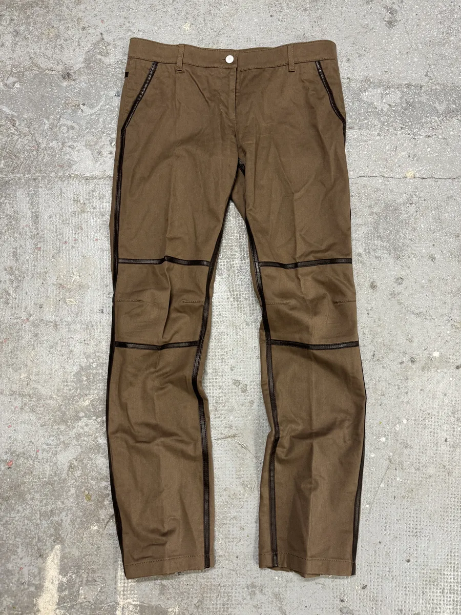 2000s Prada Hybrid Brown Leather Structured Lines Zip Pants