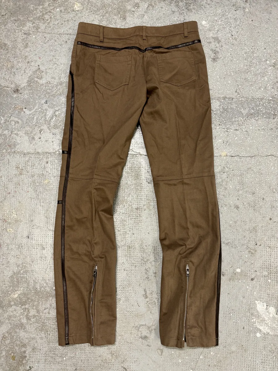 2000s Prada Hybrid Brown Leather Structured Lines Zip Pants - Image 2