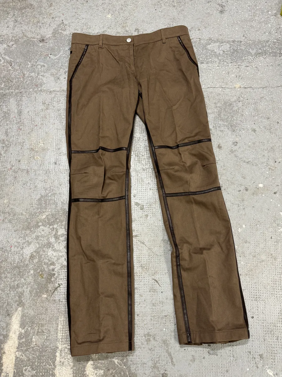 2000s Prada Hybrid Brown Leather Structured Lines Zip Pants - Image 3